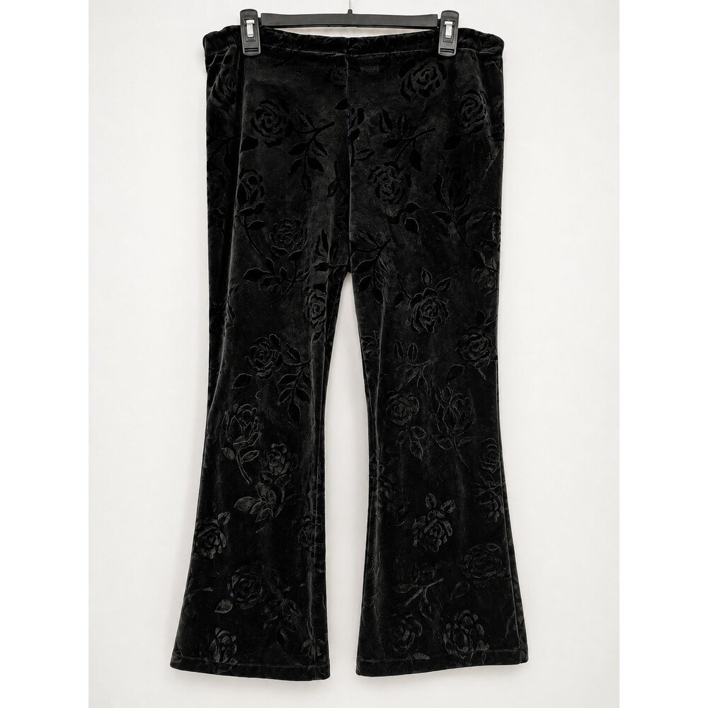 Y2K Joule Velvet Flare Pants Floral Velour Pull On Bell Bottom Goth Witchy VTG